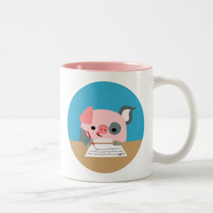 Cute Tecknad Write Gris Två-Tonad Mugg