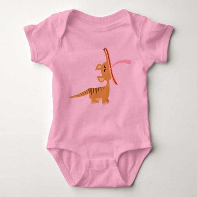 Cute Tecknad Yawning Thylacine Baby T-Shirt (Framsida)