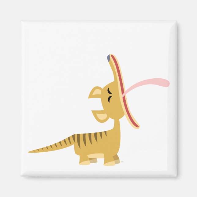 Cute Tecknad Yawning Thylacine Magnet (Framsidan)