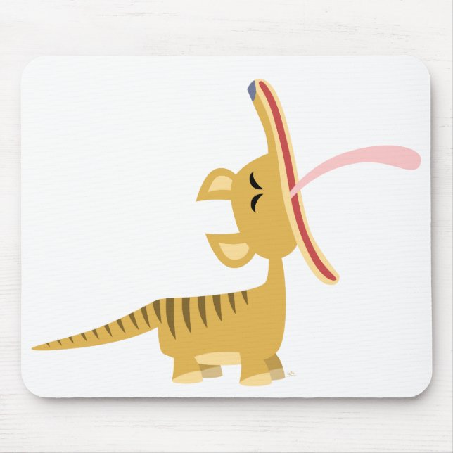 Cute Tecknad Yawning Thylacine Mousepad Musmatta (Framsidan)