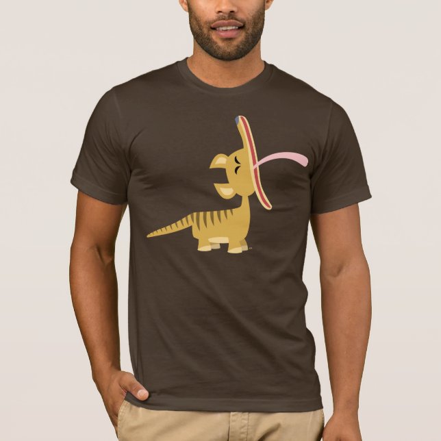 Cute Tecknad Yawning Thylacine T-Shirt (Framsida)