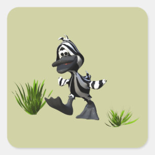 Cute Tecknad Zebra Anka Fyrkantigt Klistermärke