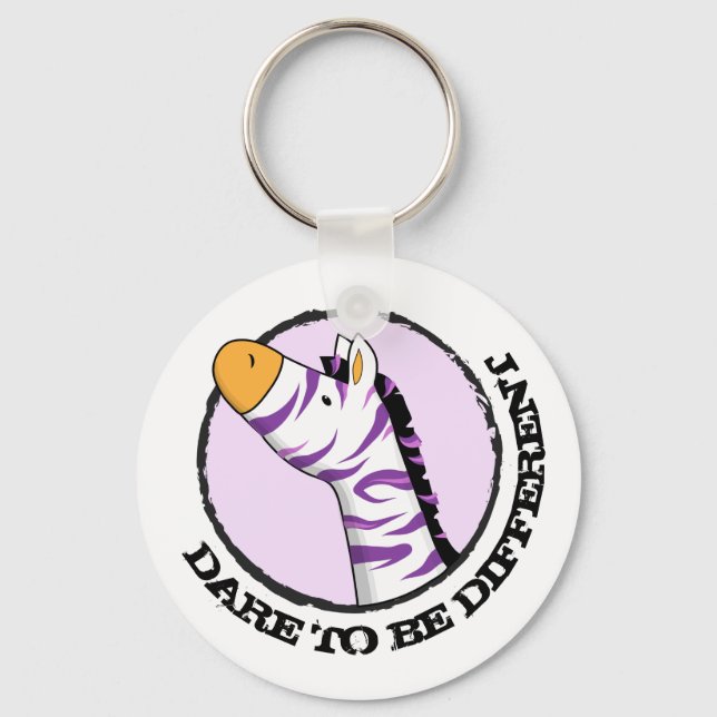 Cute Tecknad Zebra med färglöst Rand Nyckelring (Framsida)