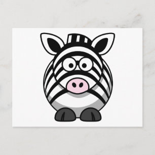 Cute Tecknad Zebra Vykort