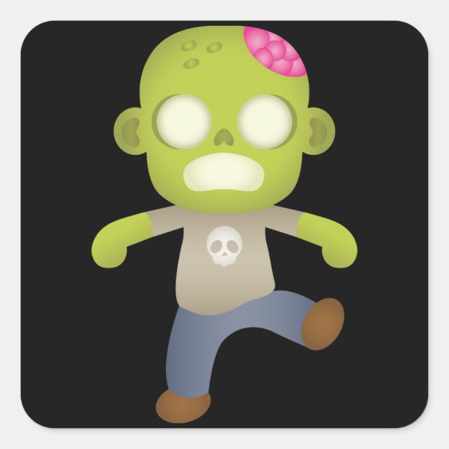 Cute Tecknad Zombie Fyrkantigt Klistermärke (Framsida)