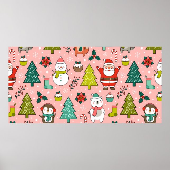 Cute tecknade figurer, gräs träd och jul e poster (Framsidan)