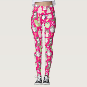 Cute Tecknade figurer mönster B Rosa BG Leggings