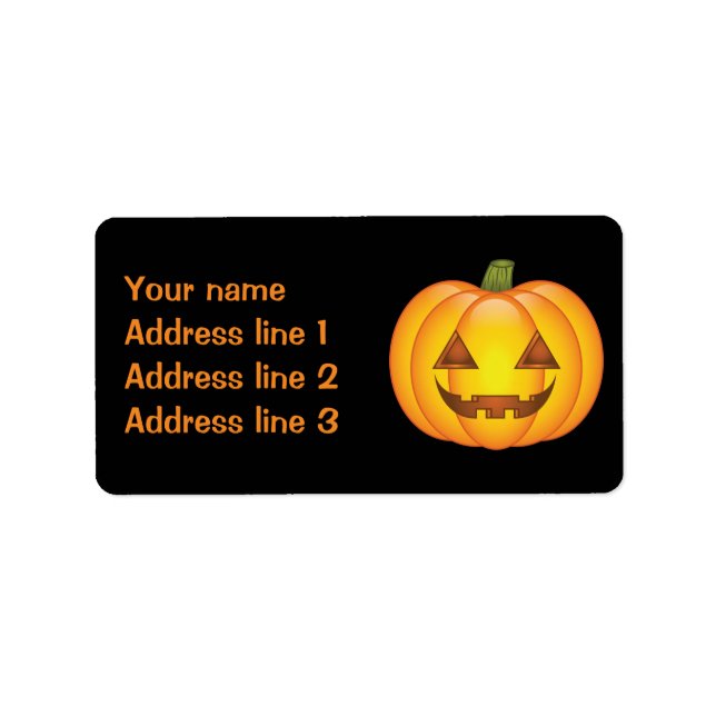 Cute Teckning i en Halloween-Jack o'Lantern Pumpki Adressetikett (Framsidan)