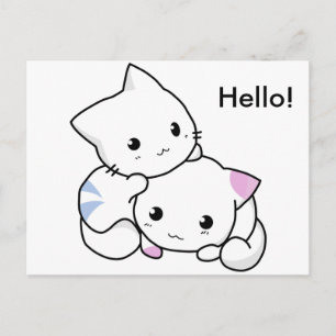 Cute Teckning of Boy and Girl Kitten i Kärlek Vykort