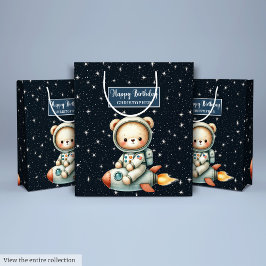 Cute Teddy Astronaut Gift Bag för födelsedagspojke