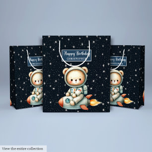 Cute Teddy Astronaut Gift Bag för födelsedagspojke
