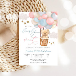 Cute Teddy Balloon Baby Shower Invitation Inbjudningar