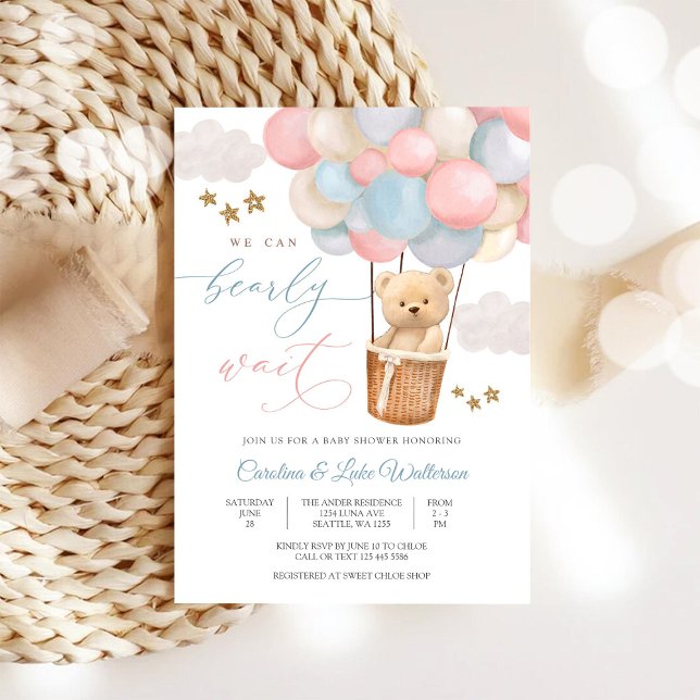 Cute Teddy Balloon Baby Shower Invitation Inbjudningar (Skapare uppladdad)