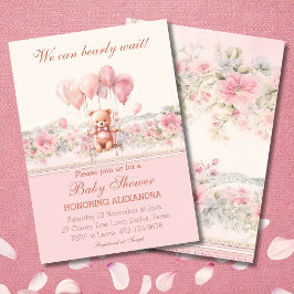 Cute Teddy Barly Wait Rosa Girl Baby Shower Inbjudningar