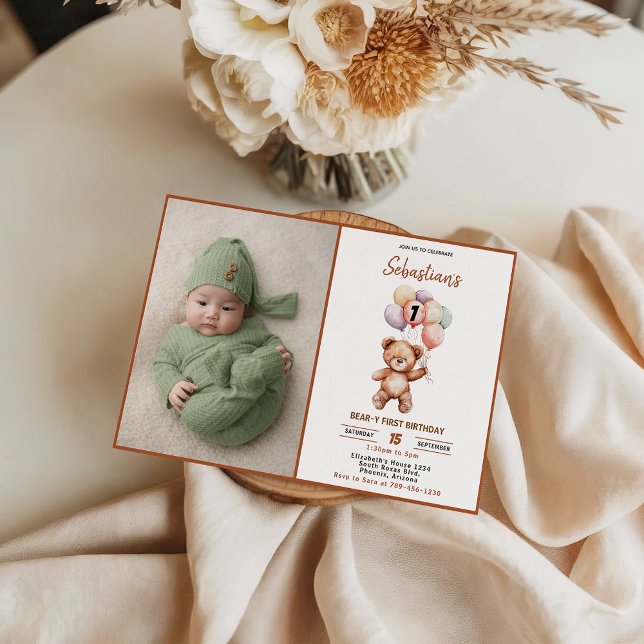 Cute Teddy Bear 1st Birthday | Sweet Bear  Inbjudningar (Cute Teddy Bear 1st Birthday | Sweet Bear Invitation
)