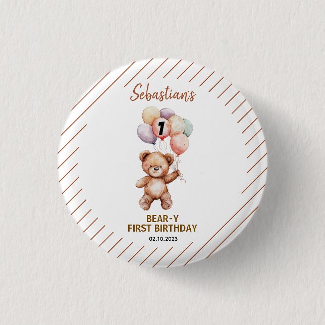 Cute Teddy Bear 1st Birthday | Sweet Bear  Knapp (Framsida)