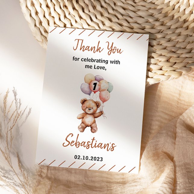 Cute Teddy Bear 1st Birthday | Sweet Bear  Tack Kort (Cute Teddy Bear 1st Birthday | Sweet Bear Thank You Card
)