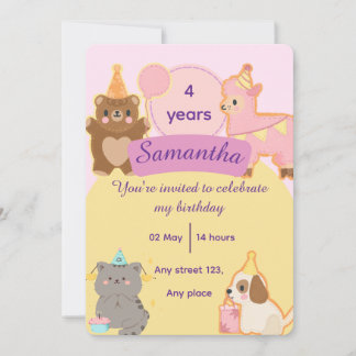 Cute Teddy Bear 4th Birthday Editable Template Inbjudningar