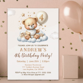 Cute Teddy Bear 4th Birthday Party Celebration Inbjudningar