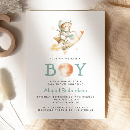Cute Teddy Bear Astronaut Boy Baby Shower Inbjudningar