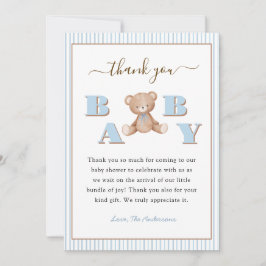 Cute Teddy Bear Baby Boy shower Thank you card Tack Kort