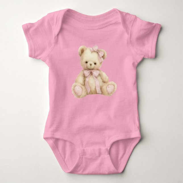 Cute Teddy Bear Baby Jersey Bodysuit T Shirt (Framsida)