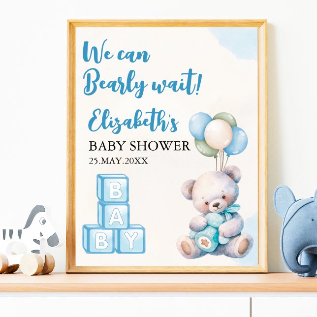 Cute Teddy Bear Baby Shower Boy Decoration Poster (Skapare uppladdad)