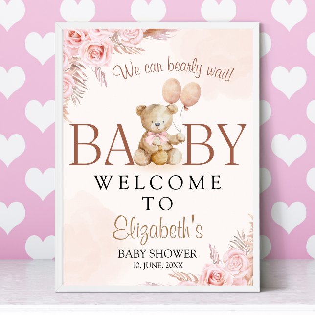 Cute Teddy Bear Baby Shower Girl Poster (Skapare uppladdad)