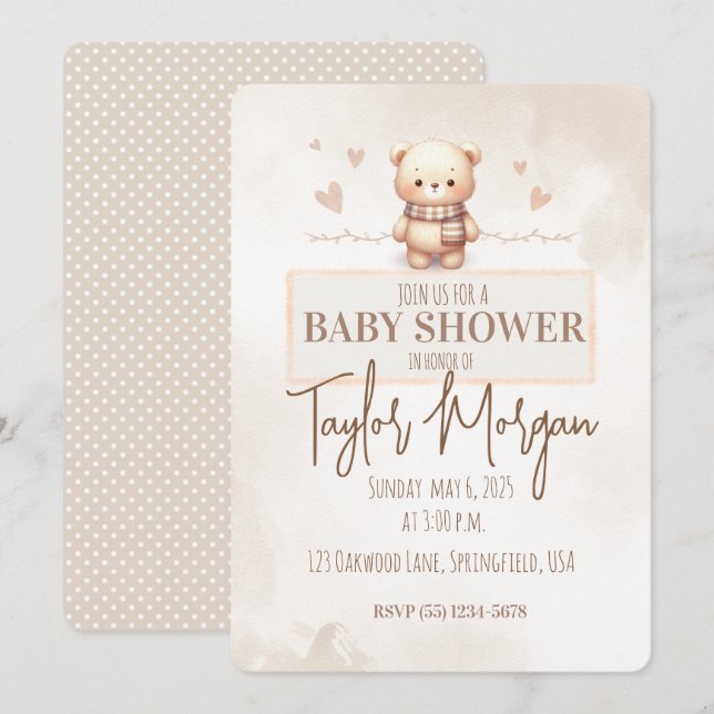 Cute Teddy Bear Baby Shower  Inbjudningar (Fram/baksida)