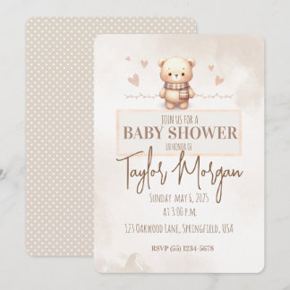 Cute Teddy Bear Baby Shower Inbjudningar