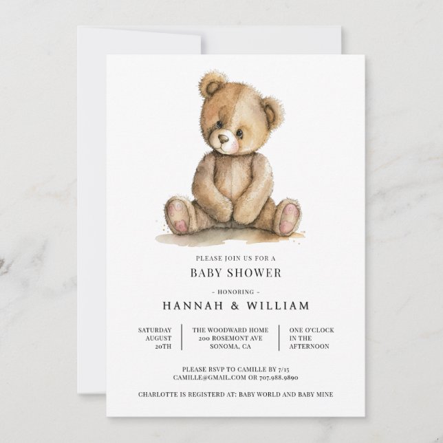Cute Teddy Bear Baby Shower Inbjudningar (Framsida)