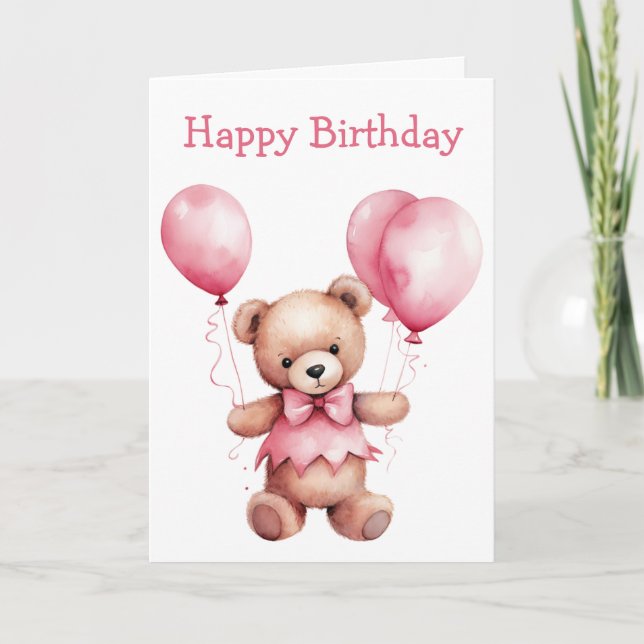Cute Teddy Bear Birthday Card Kort (Framsida)