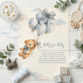 Cute Teddy Bear Blue Balloons Clouds Baby Boy Tilläggskort