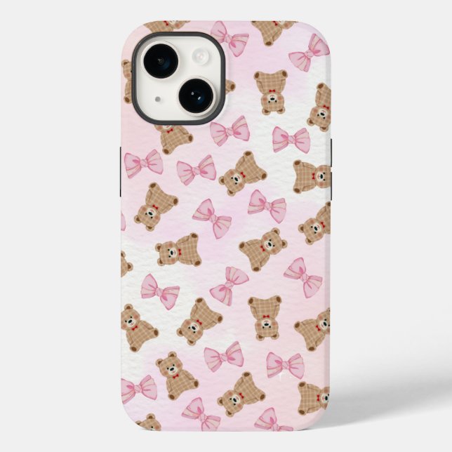 Cute Teddy bear & Bow iPhone 14 Case 🧸 (Baksida)