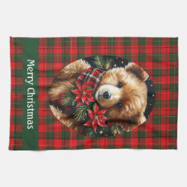Cute Teddy Bear Christmas Add Name Mom Grandma Kökshandduk