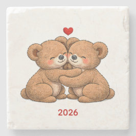 Cute Teddy Bear Couple in Love – Embroidered Style Stenunderlägg