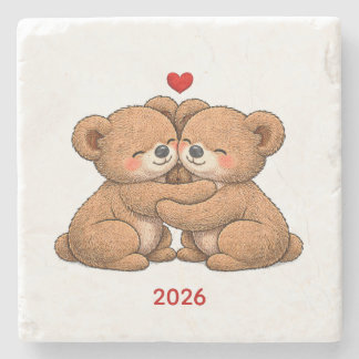 Cute Teddy Bear Couple in Love – Embroidered Style Stenunderlägg