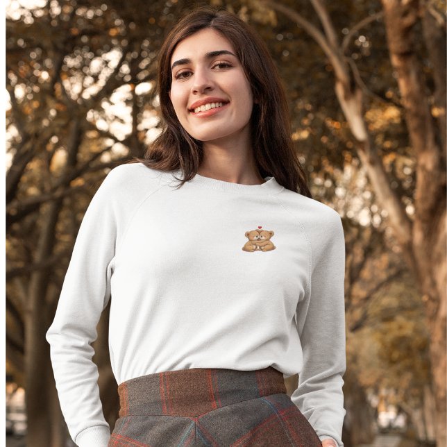 Cute Teddy Bear Couple in Love – Embroidered Style T Shirt (Cozy Matching Sweatshirt for Couples – Cute Bear Illustration)