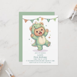 Cute Teddy Bear Dinosaur | Dino Bear 1st Birthday Inbjudningar
