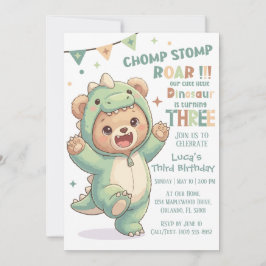 Cute Teddy Bear Dinosaur | Third Dinosaur Birthday Inbjudningar