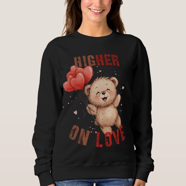 Cute Teddy Bear Floating Hearts T Shirt (Framsida)