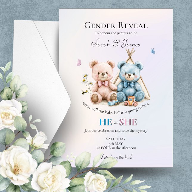 Cute Teddy Bear Gender Reveal Invitation Inbjudningar (Skapare uppladdad)