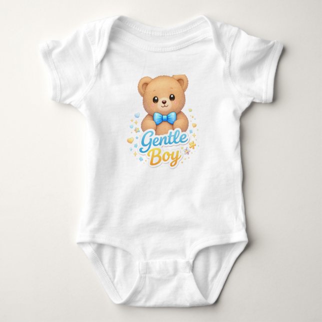 Cute Teddy Bear "Gentle Boy" Kawaii Baby Bodysuit T Shirt (Framsida)