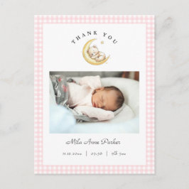Cute Teddy Bear Gingham Girl Birth Announcement Vykort