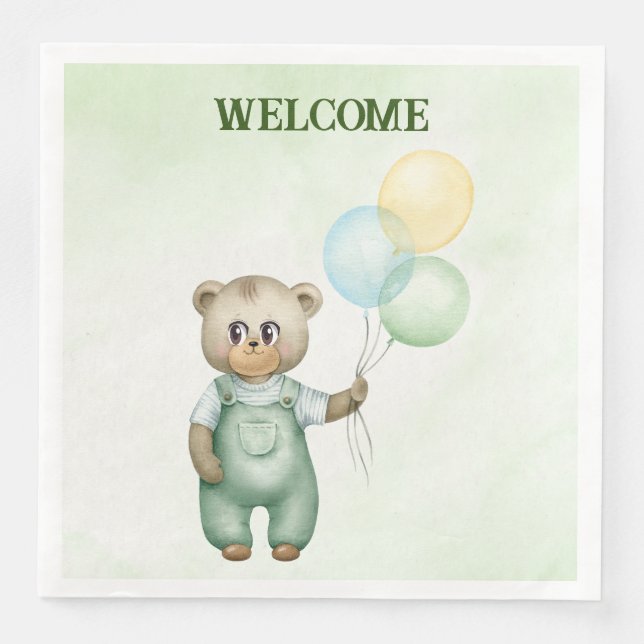 cute teddy bear green background pappersservett (Framsida)