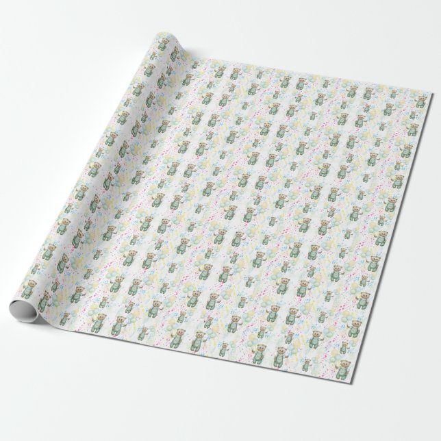 cute teddy bear green background presentpapper (Utrullad)