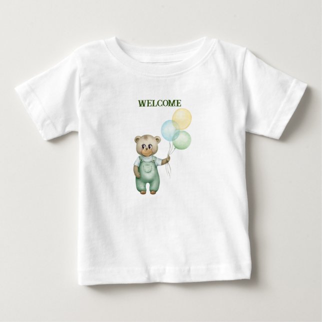 cute teddy bear green background t shirt (Framsida)