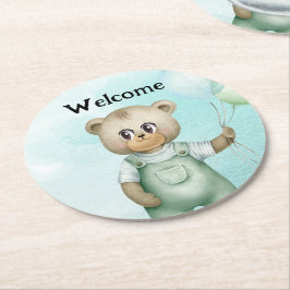 cute teddy bear green background underlägg papper rund