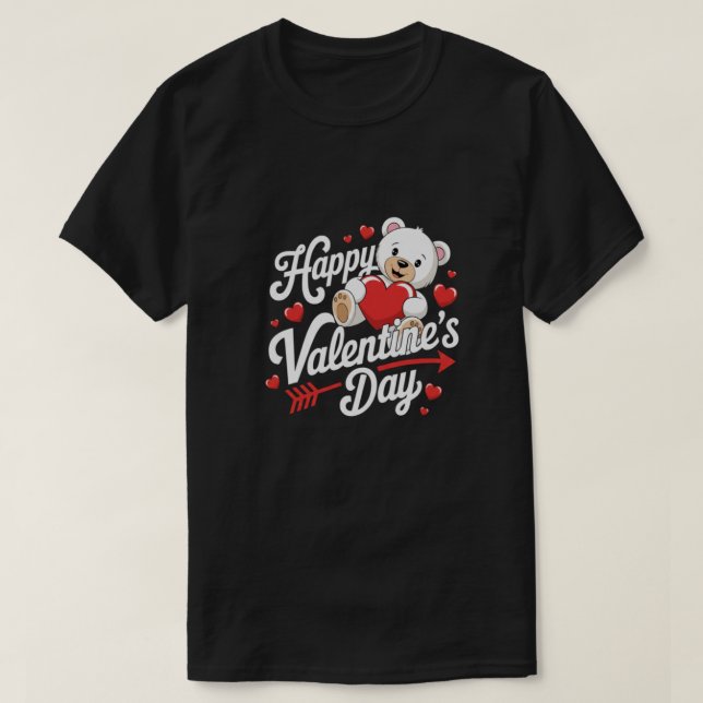 Cute Teddy Bear Happy Valentine’s Day T-Shirt (Design framsida)