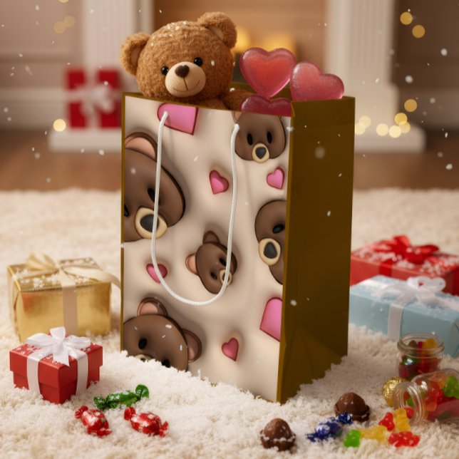 Cute Teddy Bear & Hearts Gift Bag (Skapare uppladdad)